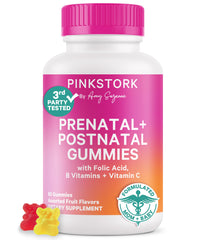 Pink Stork fertility-prenatal-postnatal gummies bottle for a convenient daily ritual