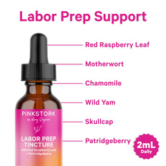 Pink Stork tincture dropper ready for easy daily use during the third trimester.