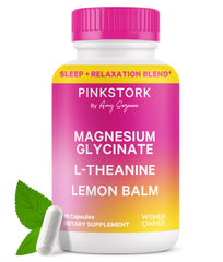 Pink Stork Magnesium Glycinate bottle for sleep support with natural calm