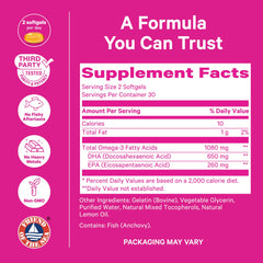 Berry-scented Pink Stork Omega-3 softgel hints at pleasant taste and minimal aftertaste.