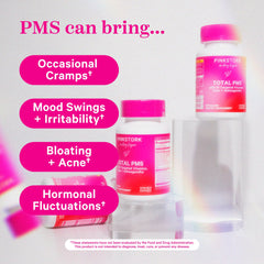 Pink Stork PMS bottle back shows ingredients and usage.