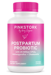 Pink Stork Postnatal Probiotics bottle front view for gut health support