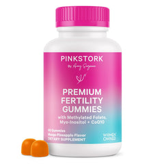 Pink Stork Premium Fertility Gummies bottle for daily fertility support