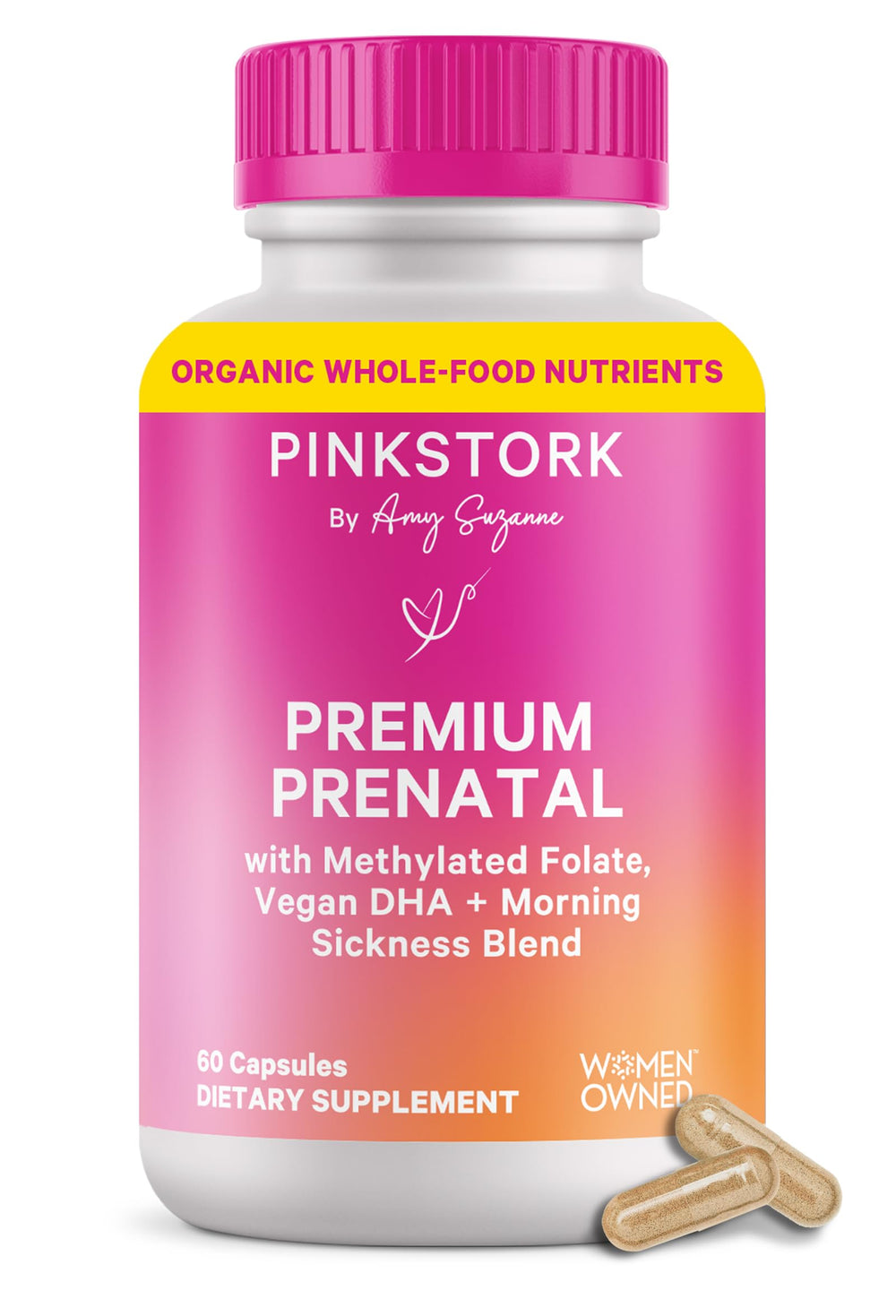 Pink Stork Premium Prenatal bottle front, easy daily support for moms-to-be.