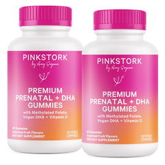 Pink Stork Premium Prenatal Gummies with DHA, vegan omega-3 for pregnancy support