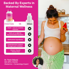 Pink Stork Total Prenatal iron 27 mg for healthy blood and oxygen delivery.