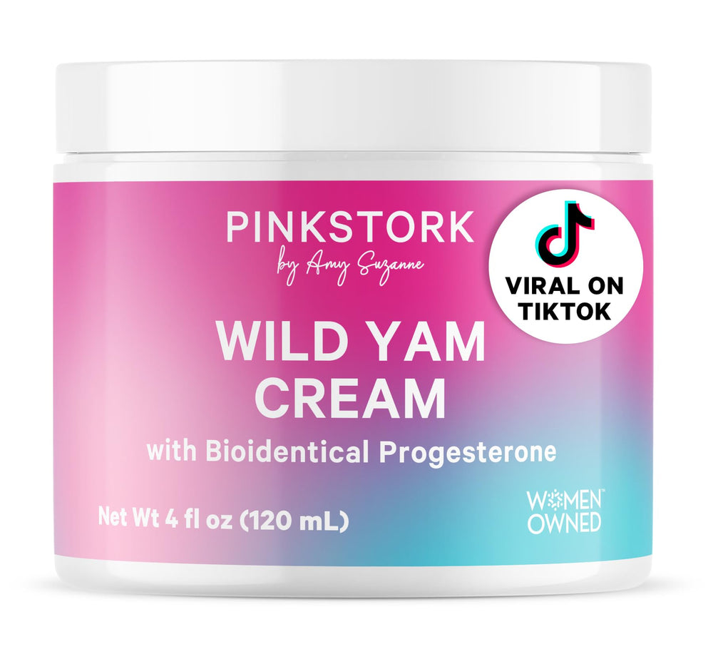 Pink Stork Wild Yam Cream tube closeup for easy topical balance.