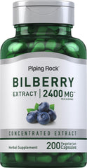 Piping Rock Bilberry Extract capsules bottle close-up; premium herbal supplement for daily wellness