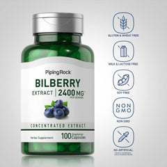 Piping Rock Bilberry Extract capsules package; convenient vegetarian supplement