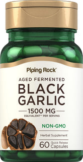 Piping Rock Black Garlic Capsules bottle with easy-to-swallow capsules for daily use.