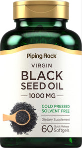 Piping Rock black seed oil softgel bottle with 1000 mg capsules for daily wellness