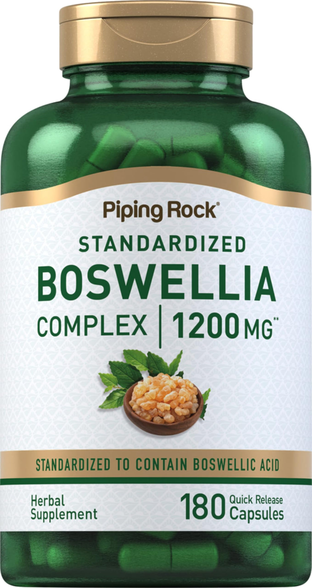 Piping Rock Boswellia Extract Capsules bottle, convenient quick-release capsules