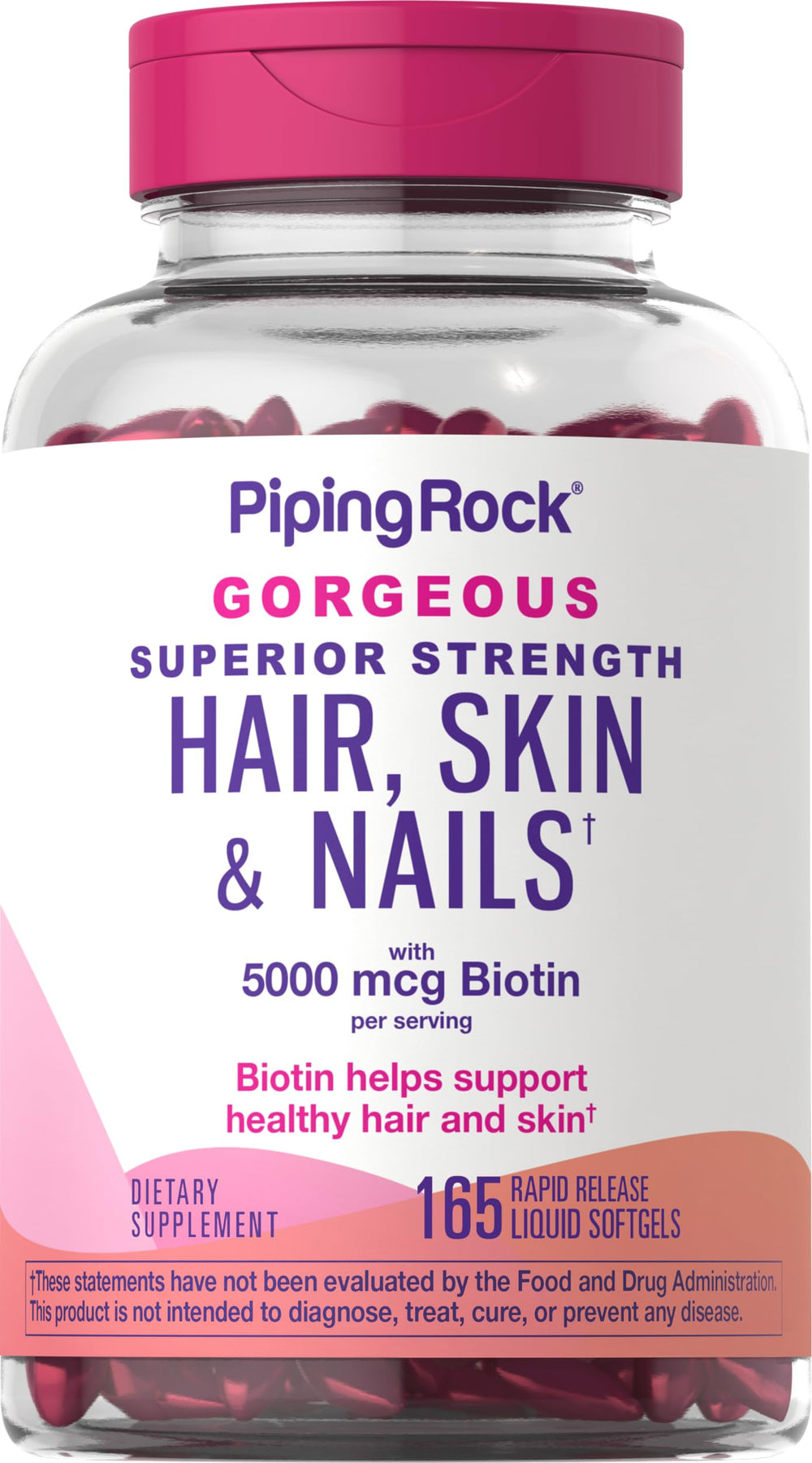Piping Rock cápsulas suaves para cabello, piel y uñas, uso diario.