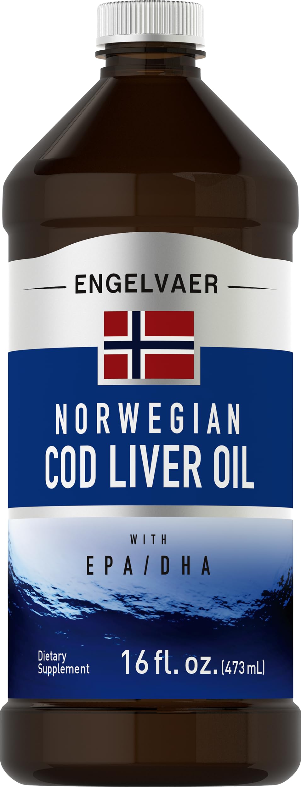 Piping Rock Cod Liver Oil Liquid bottle front view, omega-3 nutrient support.