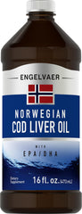 Piping Rock Cod Liver Oil Liquid bottle front view, omega-3 nutrient support.