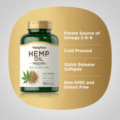 Piping Rock cold-pressed hemp oil visual conveys natural processing and purity.