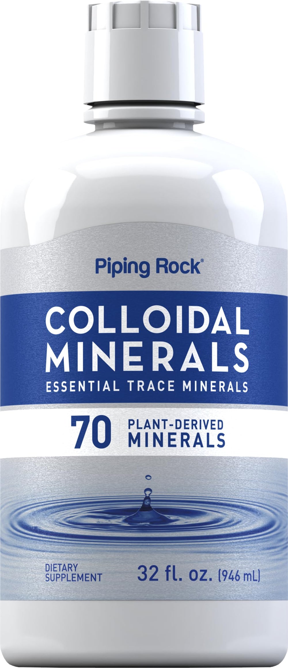 Piping Rock Colloidal Minerals Liquid bottle highlights purity and essential trace minerals.