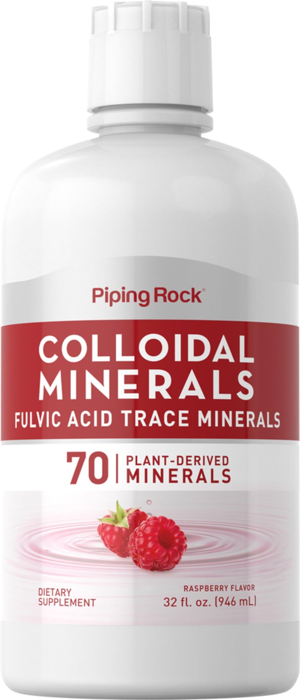 Piping Rock Colloidal Minerals bottle with raspberry flavor for easy daily trace minerals.