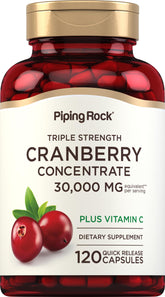 Piping Rock Cranberry Pills bottle front shows triple-strength cranberry extract for daily use.