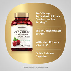 Piping Rock Cranberry Pills capsules on label showcase non-GMO and gluten-free status.