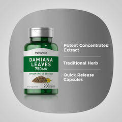 Piping Rock Damiana Leaf Capsules pouring out capsules for easy daily serving