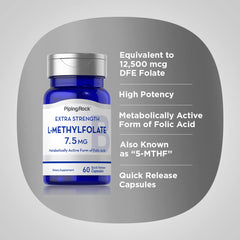 Piping Rock L-Methylfolate packaging highlights 7.5 mg dosage
