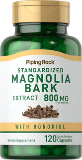 Piping Rock Magnolia Bark Extract 800mg bottle with clear label for daily wellness.