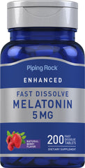 Piping Rock Melatonin 5mg berry tablets support a calm evening routine.