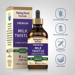 Close-up of Piping Rock Milk Thistle Extract label highlighting quality