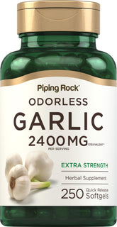 Piping Rock Odorless Garlic bottle front with high-potency 2400mg formula.