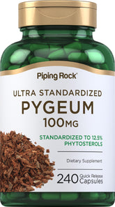 Piping Rock Pygeum supplement bottle front label highlighting non-GMO gluten-free formulation.