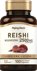 Piping Rock Reishi bottle front shows standardized extract for everyday wellness