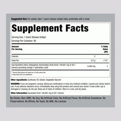 Piping Rock sea buckthorn capsules close-up of quick-release softgels for easy swallowing.