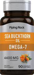 Piping Rock Sea Buckthorn oil capsules bottle showing 90 softgels for daily omega-7 support.