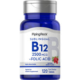 Piping Rock Vitamin B12 Sublingual berry bottle shows high-potency supplement for daily support.