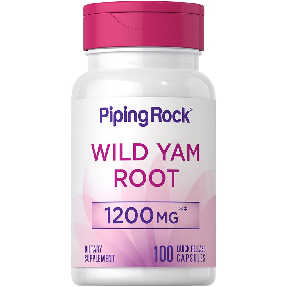 Piping Rock Wild Yam Root Capsules bottle shows the 1200 mg formulation for daily wellness.