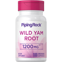 Piping Rock Wild Yam Root Capsules bottle shows the 1200 mg formulation for daily wellness.