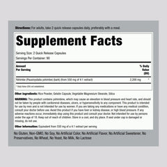 Piping Rock Yohimbe bottle side highlights 180 capsules and gluten-free.