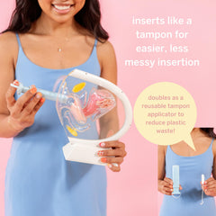 Pixie Cup applicator aiding easy insertion for beginners.