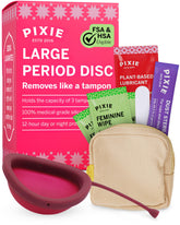 Pixie Disc packaging highlights premium silicone and easy-care use.