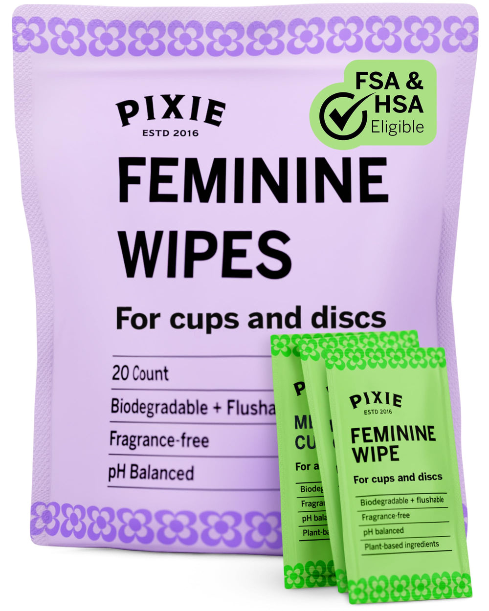 Pixie Cup feminine wipes on-the-go for quick freshness in public spaces
