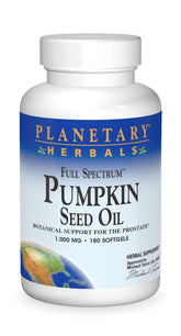 Planetary Herbals pumpkin seed oil bottle label highlighting a cold-pressed formula