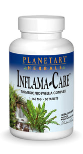 Planetary Herbals Inflama-Care bottle showing turmeric and boswellia for joint comfort.
