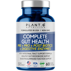 PLANT.O NUTRITION Gut Complex bottle showcases capsules for daily gut support and digestion.