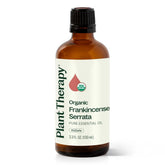 Plant Therapy Frankincense Serrata bottle with label, emphasizing purity