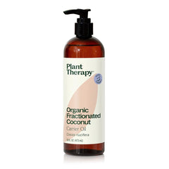 Plant Therapy Organic Fractionated Coconut Oil bottle for lightweight hydration.