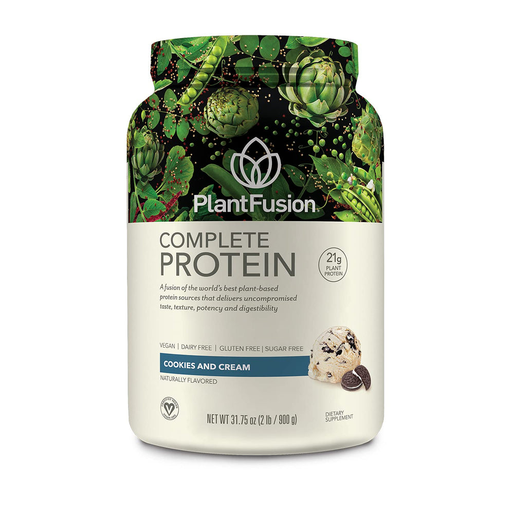 PlantFusion Complete Vegan Protein Cookies and Cream 2 lb tub front view for a clean protein source