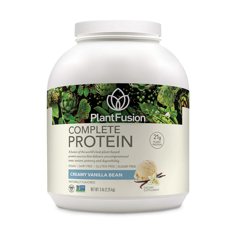 PlantFusion Complete Vegan Protein Powder Vanilla Bean bulk bag; plant-based protein for versatile meals.
