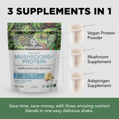 Pouring vanilla powder into a glass for a creamy smoothie with PlantFusion.