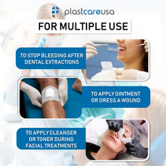 PlastCare USA non-woven gauze squares in bulk pack for clinics and reliable care.